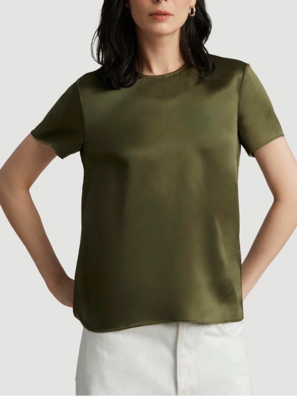 ❤️ Quince Silk Blouse olive khaki green basil